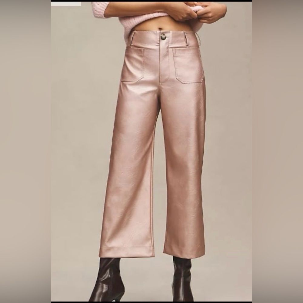 NWOT Anthropologie Maeve Cropped Wide Leg Pants Metallic Faux-Leather size 29
